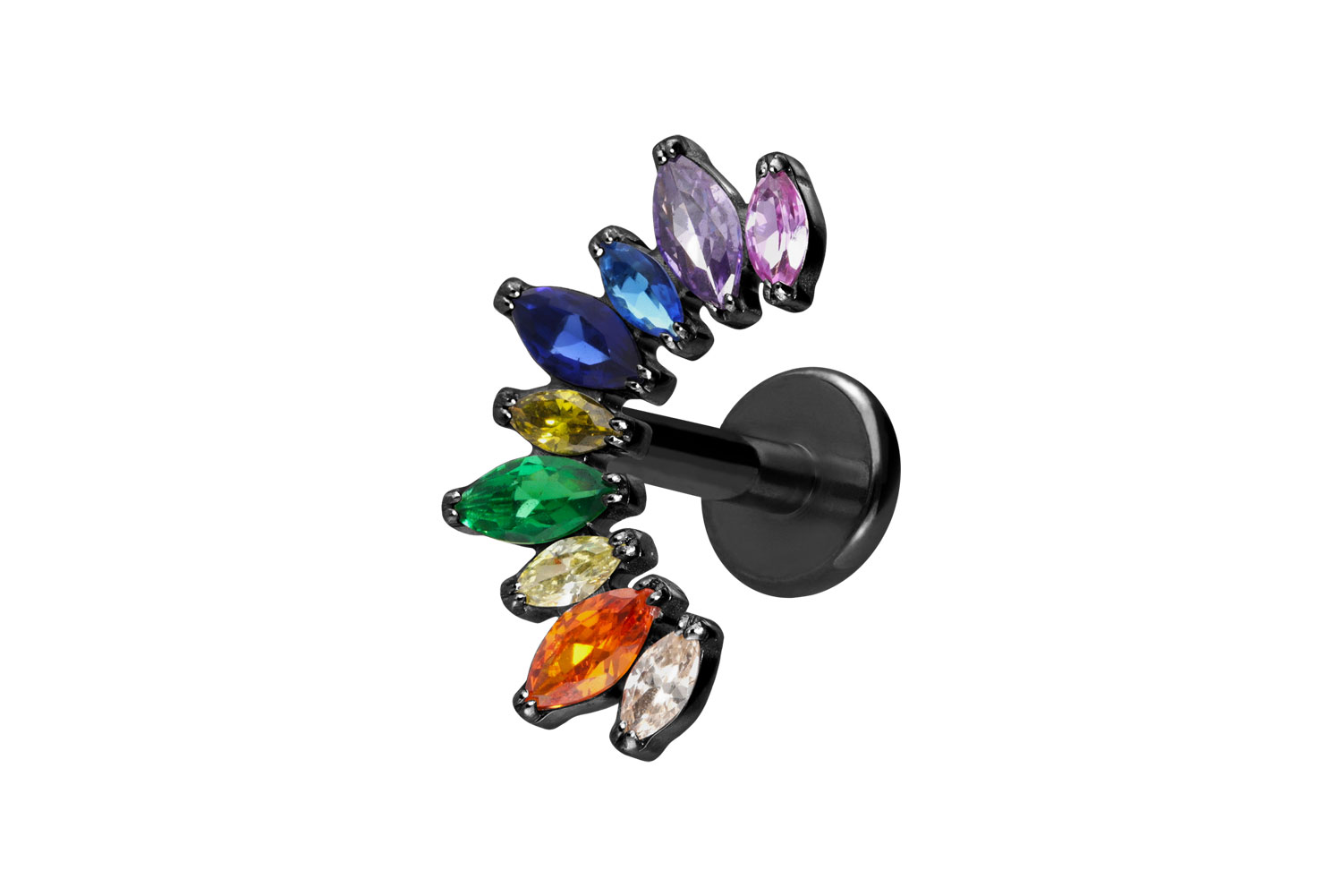 Titan Labret Piercing mit Innengewinde BUNTER KRISTALLBOGEN